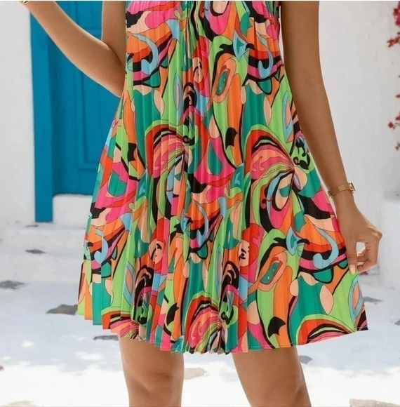 Multicolor Boho Womens Allover Print Tie Back Halter Dress - Picture 4 of 5